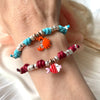 B036 Bracciale con 4 nodi di cordino cerato, 8 granelli nuovi, 2 rondelle rosate + ciondolo a scelta (a parte)