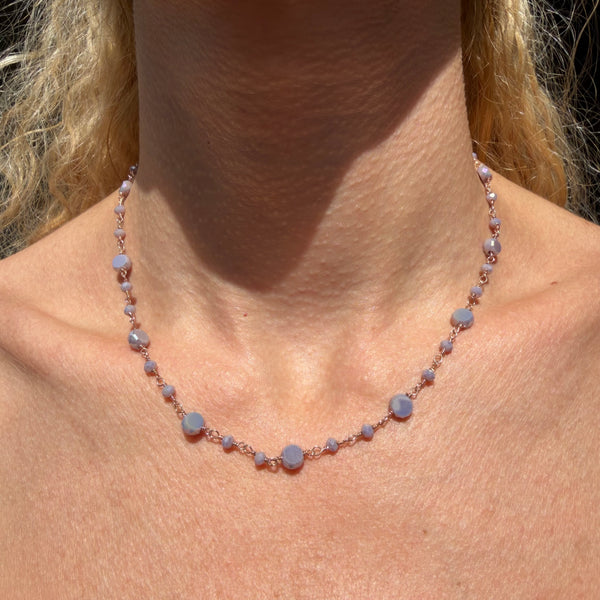 CL113 Collana rosario in argento con cristalli malva