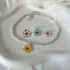 B0255 Bracciale argento con palline sfaccettate e fiore smaltato