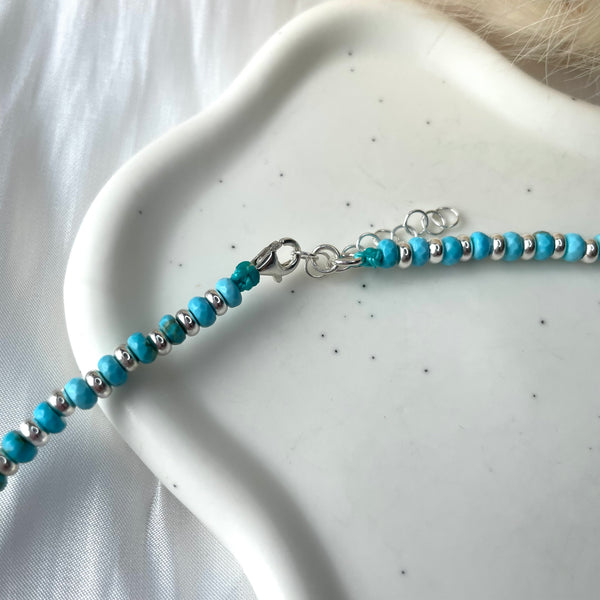 CL084 Collana con rondelle di turchese e argento con a scelta moschettone salvagente per inserire i ciondoli