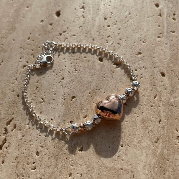 B122 Bracciale con cuore Bomby Rosato, Argentato e dorato