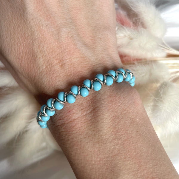 B074 Bracciale intreccio con palline in pasta di turchese