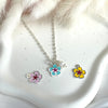 CL064 Rosary necklace with enamel flower and pearl