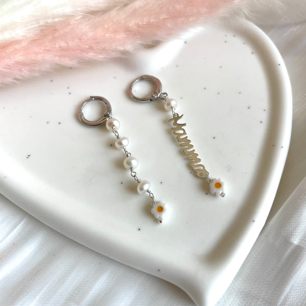 O024 Orecchini argento anelle con Mamma, perle e margherite