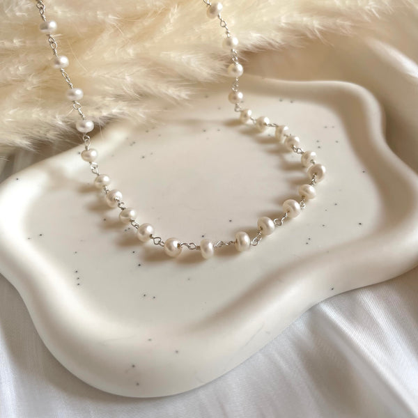 CL118 Collana rosario in argento con perle di fiume a rondella