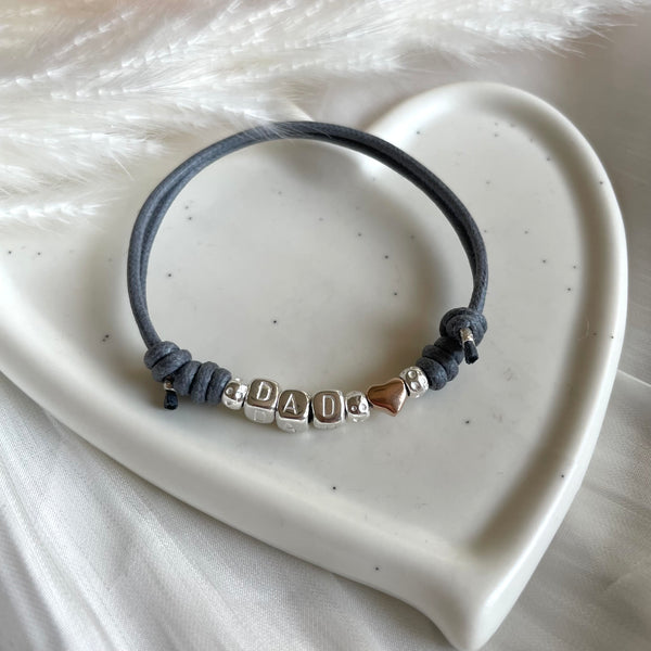 B0143 Bracciale DAD cordino cerato e granelli nuovi + cuore rosato passante