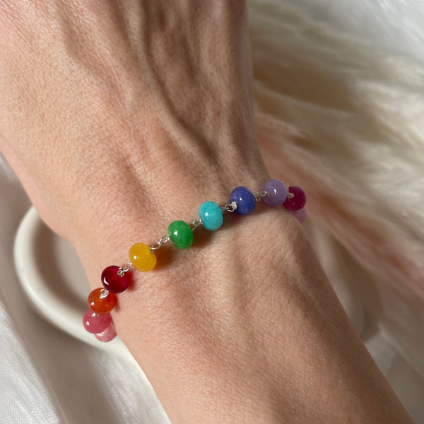 B0256 Bracciale argento con rondelline arcobaleno medie