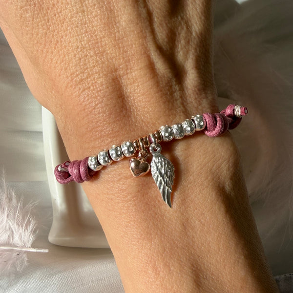 B0204 Bracciale madrina con cordino cerato e ala d’angelo