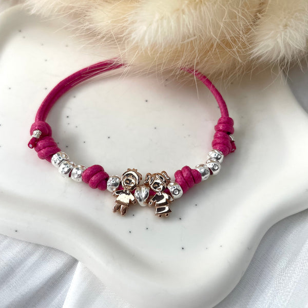 B146 Bracciale con elementi passanti bimbi cordino cerato con granelli nuovi