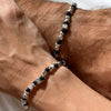 B005 Couple bracelet with medium hammered nuggets, knots and initial if desired