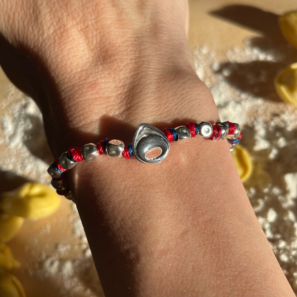 B107 Bracciale unisex con nodi (colore a scelta) pepite e Tortellino passante