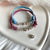 B0261 Bracciale mamma e figlia/o granelli, filo cerato e cuore centrale (disponibile in tutte le colorazioni)