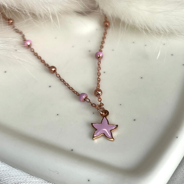 CL063 Pink enamel pendant star necklace