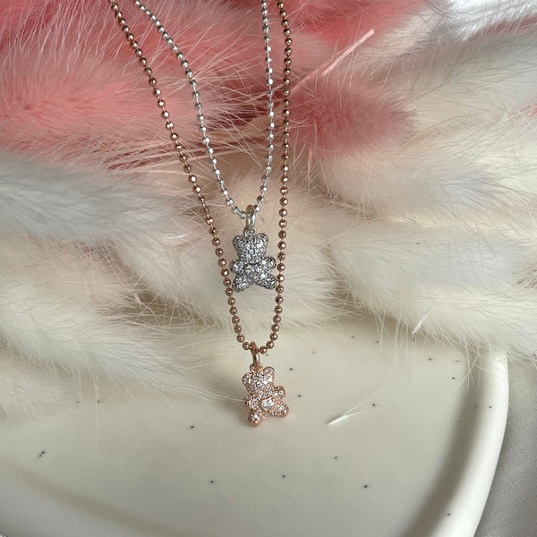 CL065 Pendant Teddy Bear Necklace with Zirconia