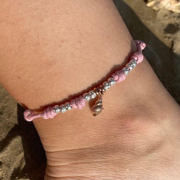 CV016 Cavigliera regolabile con cordino, granelli nuovi e ciondolo a scelta (non incluso nel prezzo)