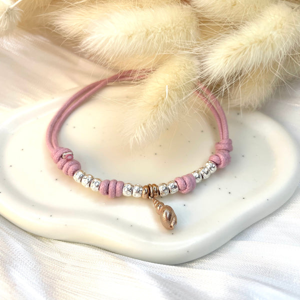 CV016 Cavigliera regolabile con cordino, granelli nuovi e ciondolo a scelta (non incluso nel prezzo)