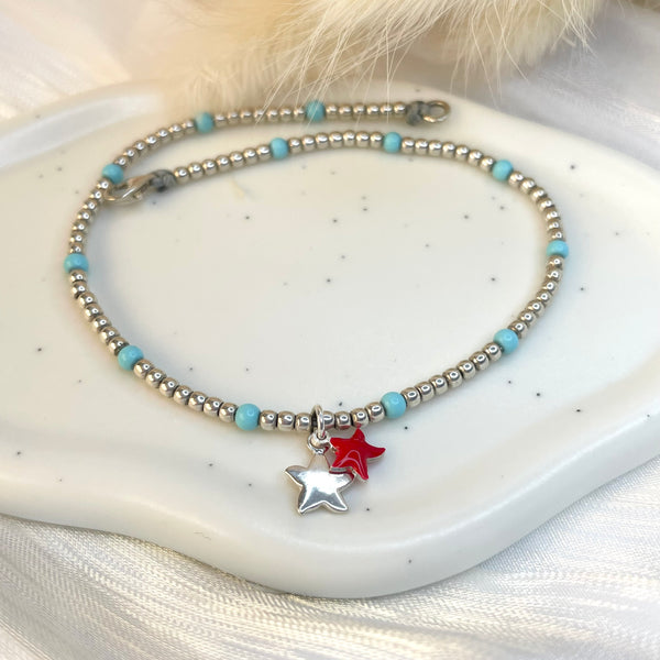 CV008 Cavigliera con palline in argento e turchesi (ciondoli non inclusi nel prezzo)