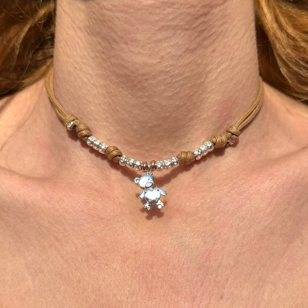 CL023 Collana Orsetto Bubi con cordino cerato e granelli
