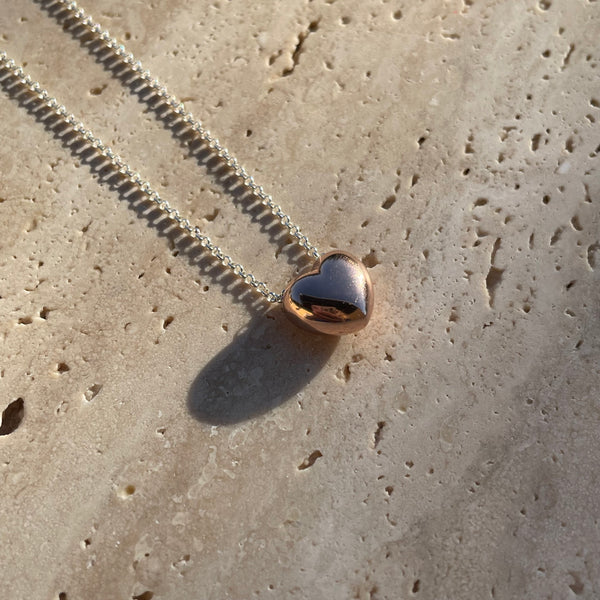 CL028 Collana con cuore rosato o dorato bomby dritto o storto