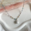CL0175 Collana rosario colori pastello e ciondolo fiore pendente “grazie maestra”