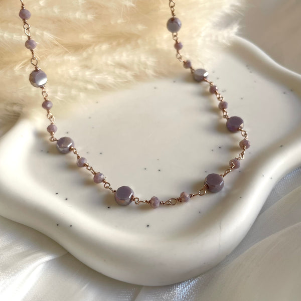 CL113 Collana rosario in argento con cristalli malva
