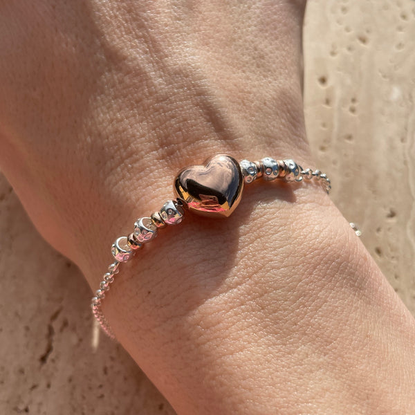 B122 Bracciale con cuore Bomby Rosato, Argentato e dorato