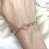 B135 Bracciale con pepite martellate piccole e nodini rosati+ cuore vuoto piccolo centrale