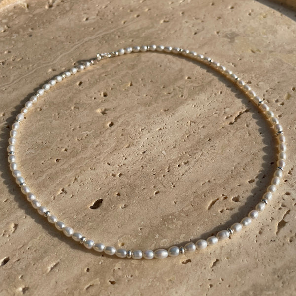 CL013 Necklace with real pearls, rice grains and rondelline