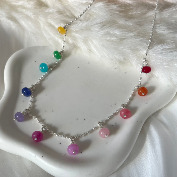 CL0163 Collana candy con maglia rosario e rondelle arcobaleno pendenti