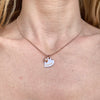 CL076 Pink heart necklace with written mom and river pearl