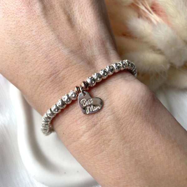 B157 Bracciale con granelli nuovi e ciondolo Best Mom