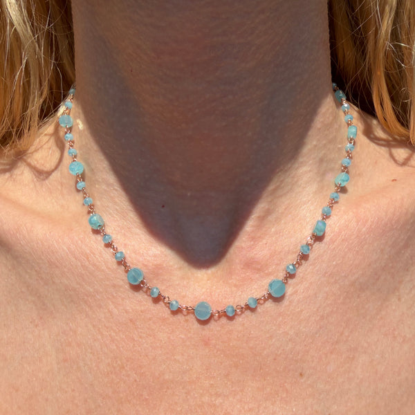 CL0178 Collana rosario rosata con perline verde acqua
