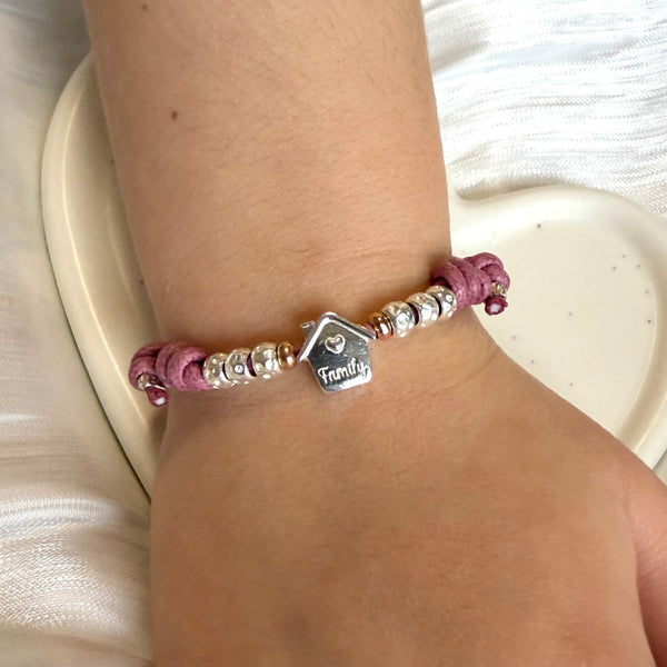 B0195 Bracciale baby con Cordino Cerato e casina family passante