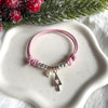 B0207 Bracciale con cordino cerato, perla e albero Christmas pink