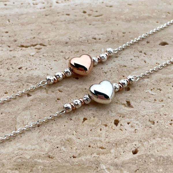 B122 Bracciale con cuore Bomby Rosato, Argentato e dorato