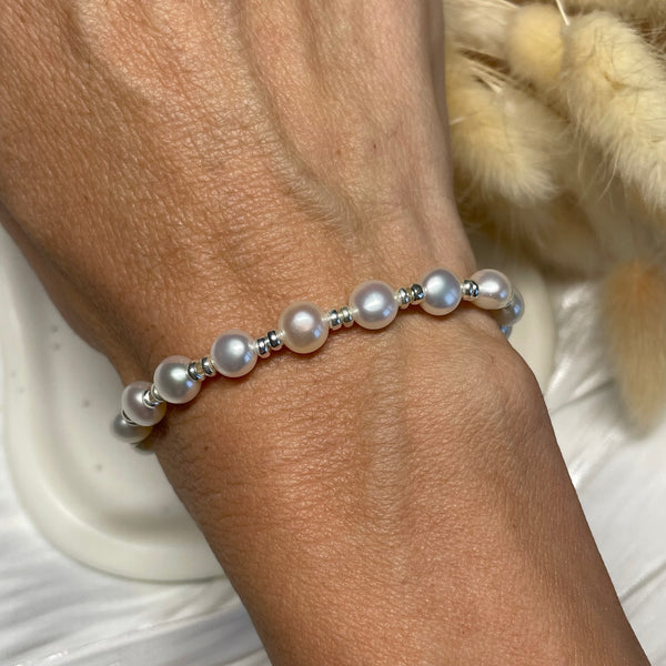 B0193 Bracciale argento rondelle mini e perle di fiume a sassolino
