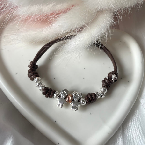 B146 Bracciale con elementi passanti bimbi cordino cerato con granelli nuovi