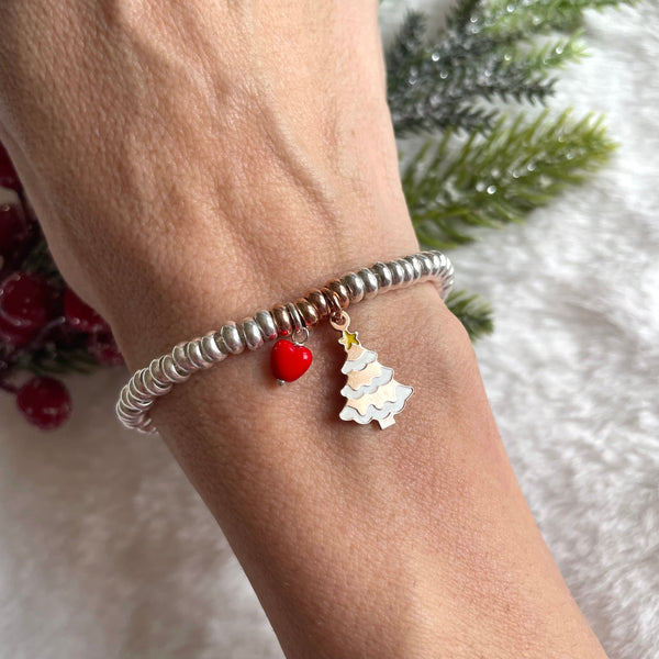 B0211 Bracciale rondelle con albero di natale e campanella