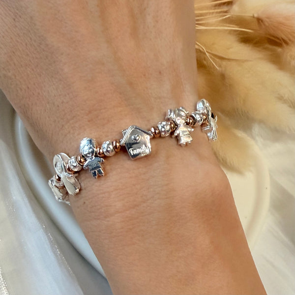 B0201 Bracciale Family first con granelli e rondelle