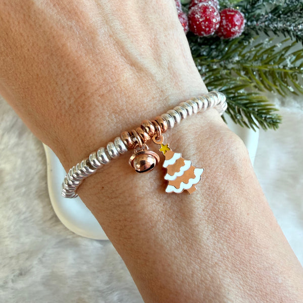B0211 Bracciale rondelle con albero di natale e campanella