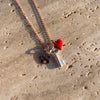 CL047 Collana con casa, chiave e cuore smaltato rosso