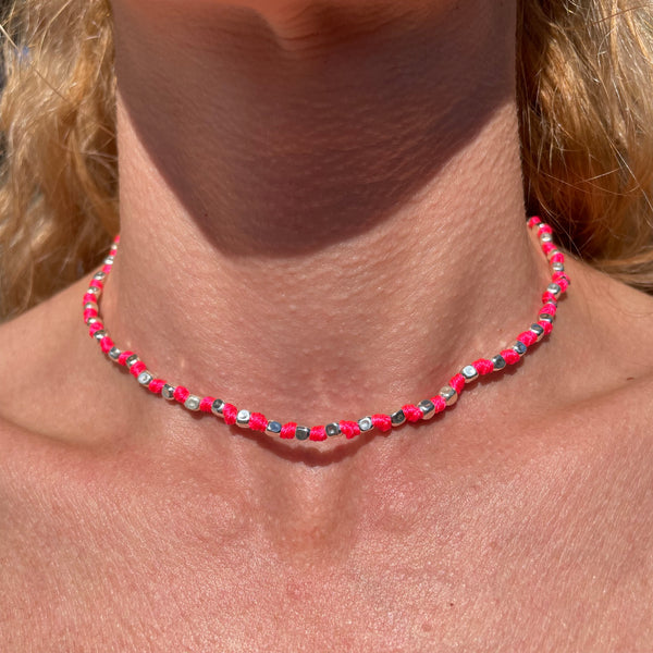 CL107 Collana argento con pepite piccole e nodi in filo nautico colorato (ciondolo o passante a scelta)