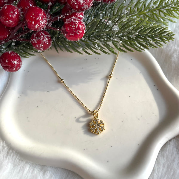 CL0134 Collana catena palline alternate e fiocco di neve dorato