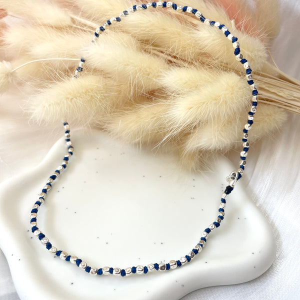 CL101 Collana argento con pepite mini e nodi in filo nautico colorato (ciondolo o passante a scelta)