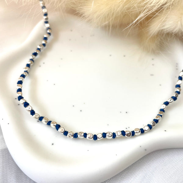 CL101 Collana argento con pepite mini e nodi in filo nautico colorato (ciondolo o passante a scelta)