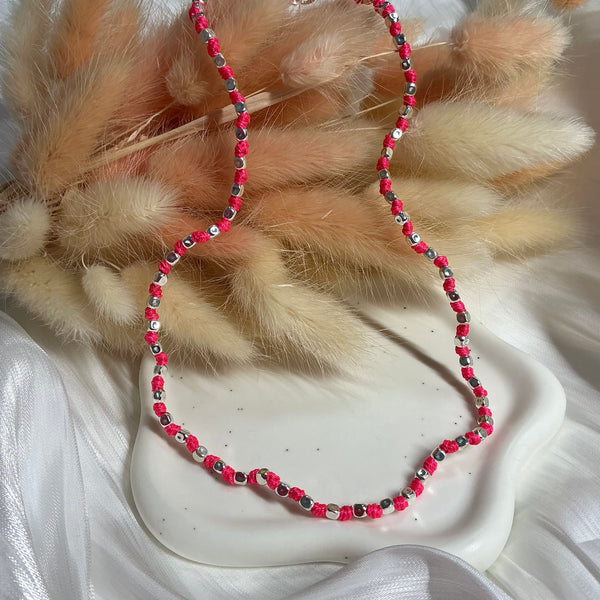 CL107 Collana argento con pepite piccole e nodi in filo nautico colorato (ciondolo o passante a scelta)