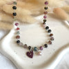 CL111 Collana rosario in argento con rondelle in tormalina e cuore smaltato
