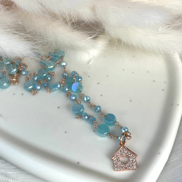 CL056 Collana rosario con casina pendente con zirconi