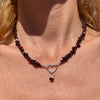 CL109 Collana di pietra granato con moschettone a forma di cuore per inserire i ciondoli