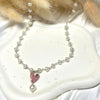 CL118 Collana rosario in argento con perle di fiume e cuore smaltato